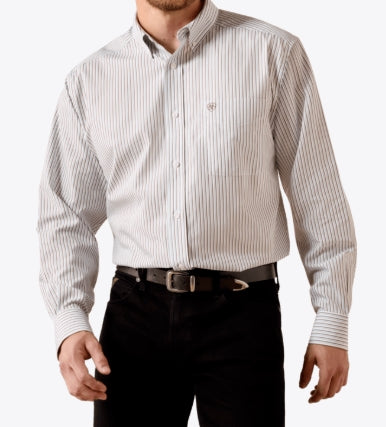 Men's Ariat Wrinkle Free Cory Classic Fit Shirt in White Stripe 10071745 Shirt ariat Button Up Long Sleeve Men's Ariat
