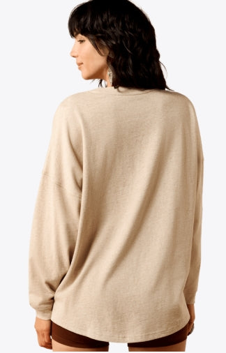 WMS Canvas Oversized Long Sleeve T-Shirt OATMEAL HEATHER 10079246