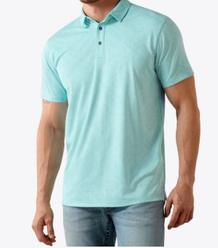 MNS Jacquard Printed Fitted Polo AQUA 10071098 Shirt Ariat