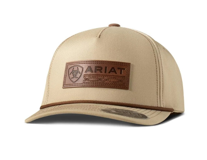 Ariat Men`s Khaki Flexfit Leather Patch Cap