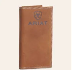 Ariat Men's Tan Embossed Logo Checkbook Rodeo Wallet A3548044