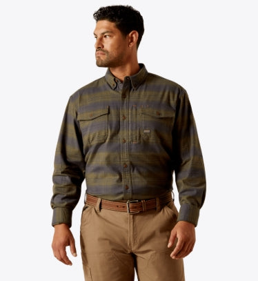 Men's Rebar Flannel DuraStretch Work Shirt Burnt Olive - 10062530 Shirt ariatmens Ariat