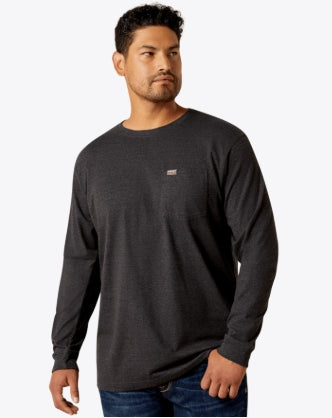 Men's Rebar Cotton Strong Standard Pocket T-Shirt Charcoal Heather - 10062749 Long Sleeve T Shirt ariatmens Ariat