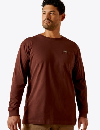 Men's Rebar Cotton Strong Hardhead Long Sleeve T-Shirt Bitter Chocolate -10062763 Shirt Ariat
