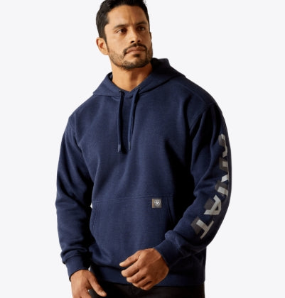Men's Rebar Lightweight Logo Hoodie Navy Heather/Alloy - 10062708 Hoodie ariatmens Ariat