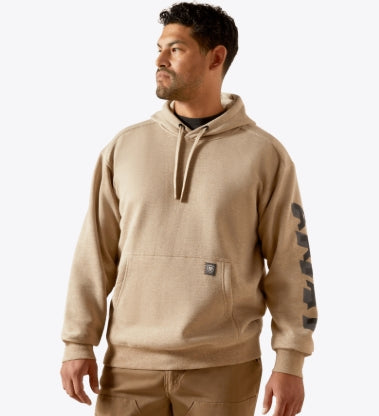 Men's Rebar Lightweight Logo Hoodie Oatmeal Heather/Black - 10062708 Hoodie ariatmens Ariat