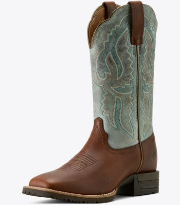 WMS Hybrid Ranchwork Western Boot Peanut/Worn Denim - 10064003 Boots ariatfootwear ariatwomens Ariat