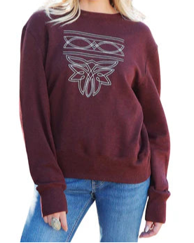 Women's Burgundy Boot Stitch Embroidered Sweat Shirt CWK7500002 Sweatshirt Cinch