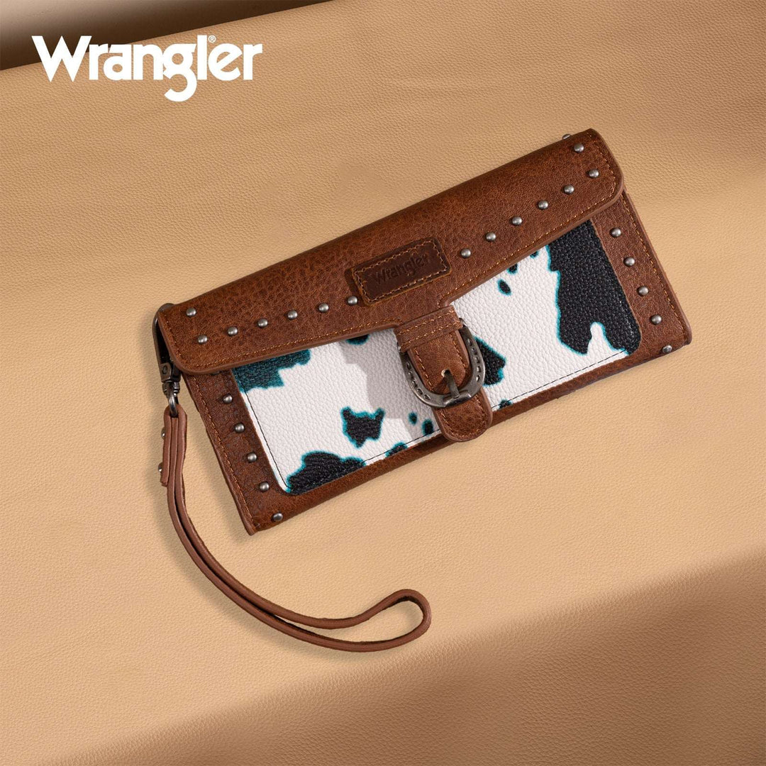 Wrangler Western Cow-Print Tri-fold RFID Wallet/Wristlet With Detachable Credit Card Holder -Turquoise WG195-W054 Wallet Wrangler Montana West