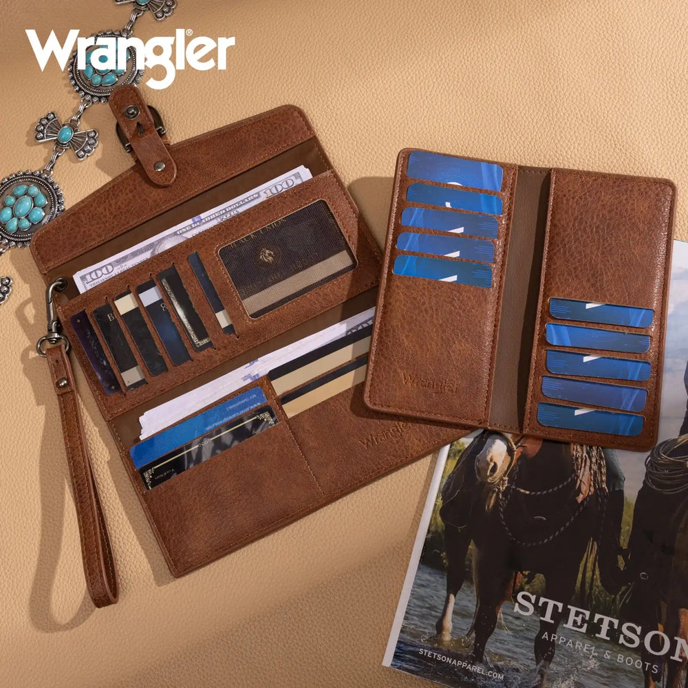 Wrangler Western Cow-Print Tri-fold RFID Wallet/Wristlet With Detachable Credit Card Holder -Turquoise WG195-W054 Wallet Wrangler Montana West