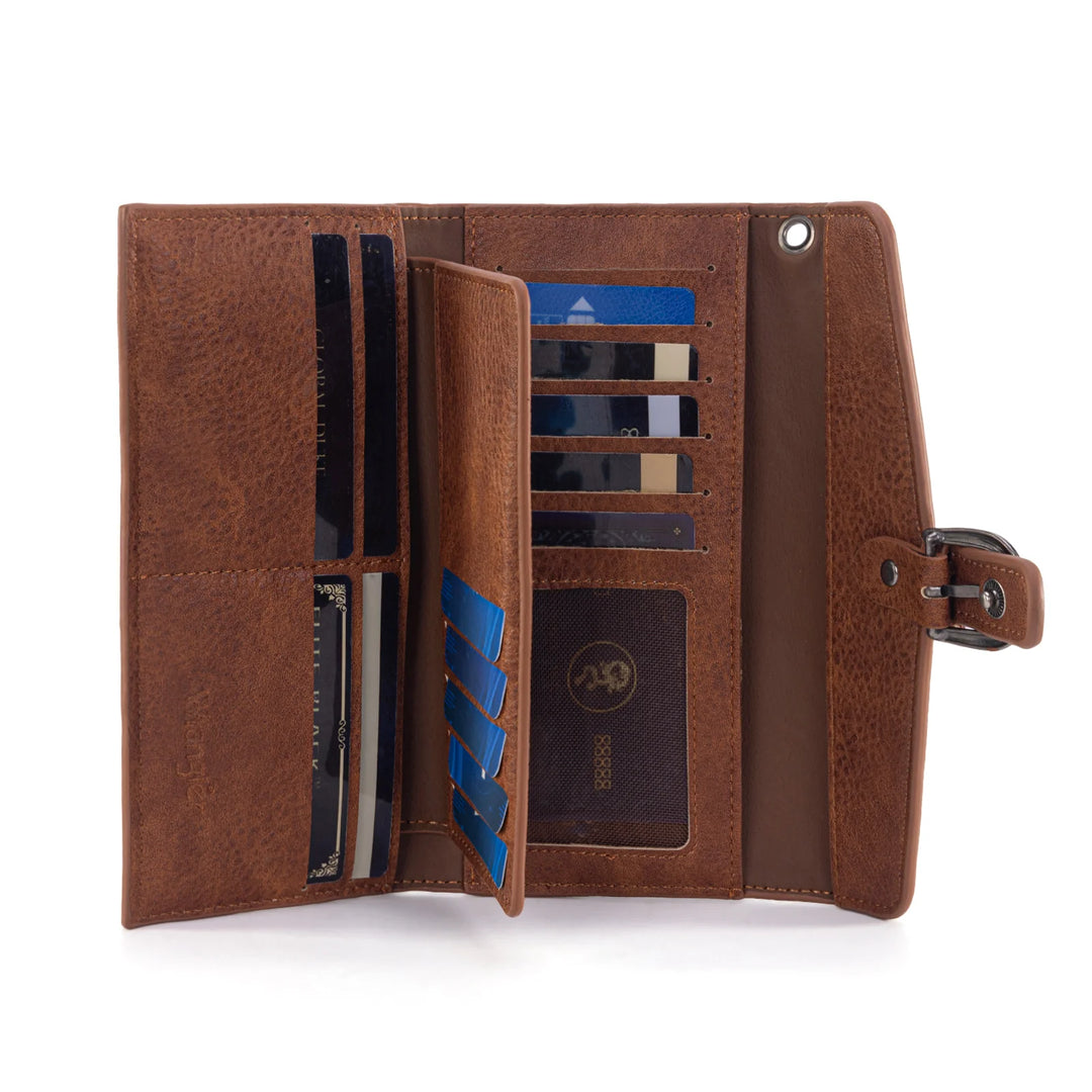 Wrangler Western Cow-Print Tri-fold RFID Wallet/Wristlet With Detachable Credit Card Holder -Turquoise WG195-W054 Wallet Wrangler Montana West