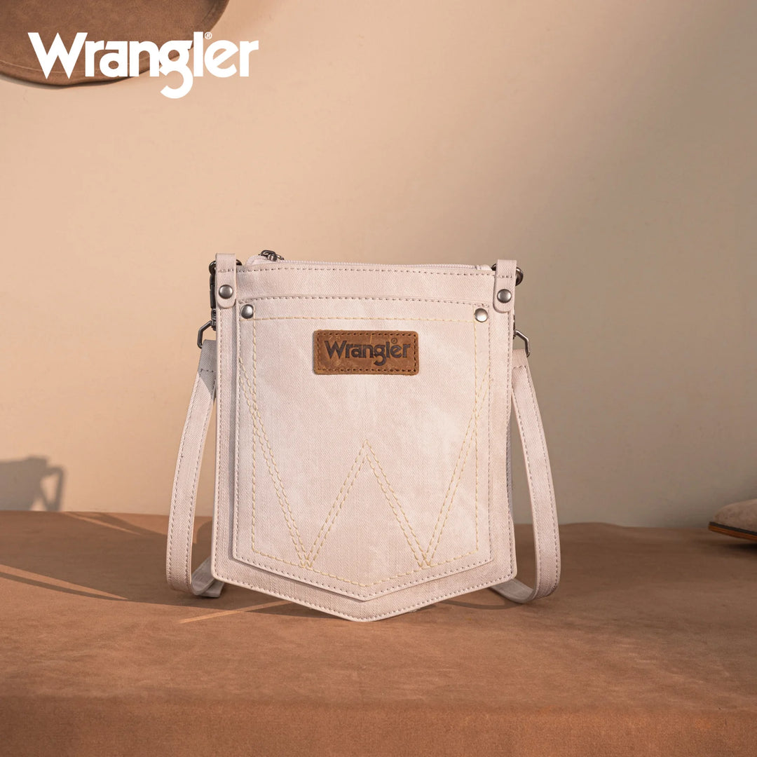 WG219-183 Wrangler "W" Stitch Water Repellent Denim Pocket Crossbody Purse Wrangler Montana West