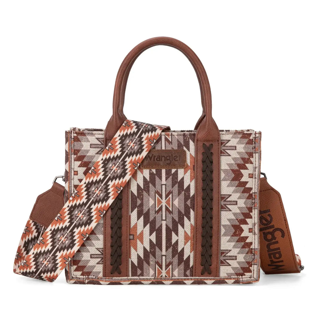 Wrangler Southwestern Pattern Dual Sided Print -Tote/Crossbody - BROWN WG2213-8120S Purse Wrangler Montana West
