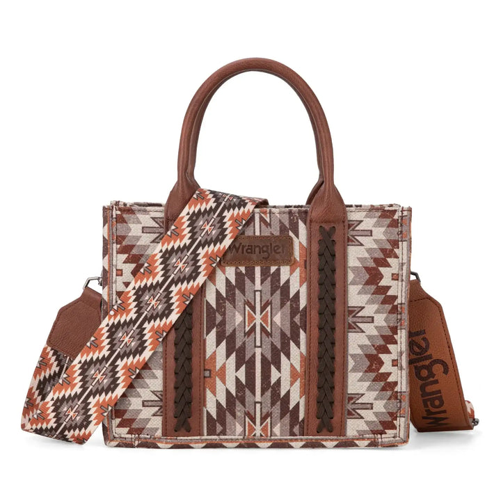 Wrangler Southwestern Pattern Dual Sided Print -Tote/Crossbody - BROWN WG2213-8120S Purse Wrangler Montana West