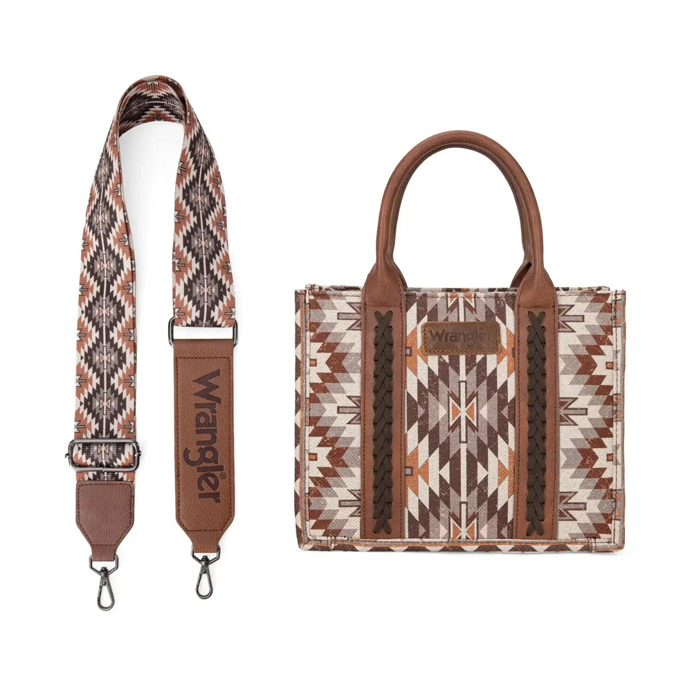 Wrangler Southwestern Pattern Dual Sided Print -Tote/Crossbody - BROWN WG2213-8120S Purse Wrangler Montana West