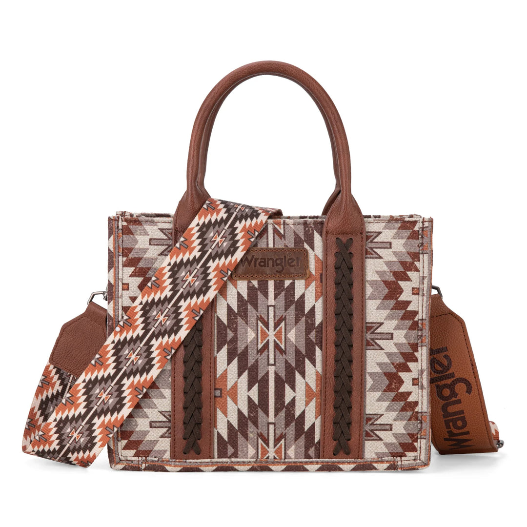 Wrangler Southwestern Pattern Dual Sided Print -Tote/Crossbody - BROWN WG2213-8120S Purse Montana West