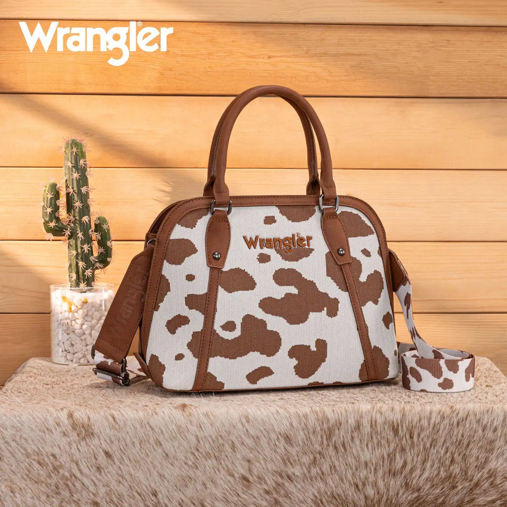 Wrangler Cow Print Satchel/ Crossbody WG301-818 Purse Brown Wrangler Montana West