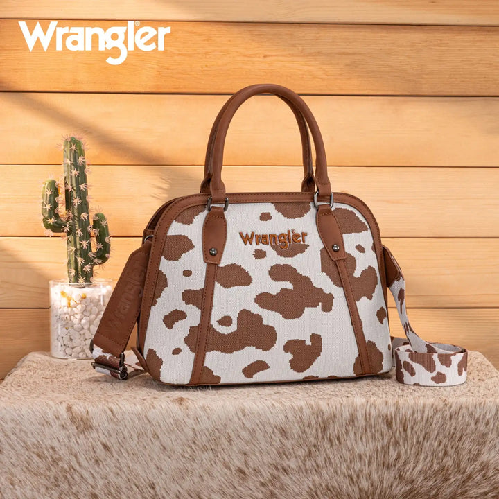 Wrangler Cow Print Satchel/ Crossbody WG301-818 Purse Brown Wrangler Montana West