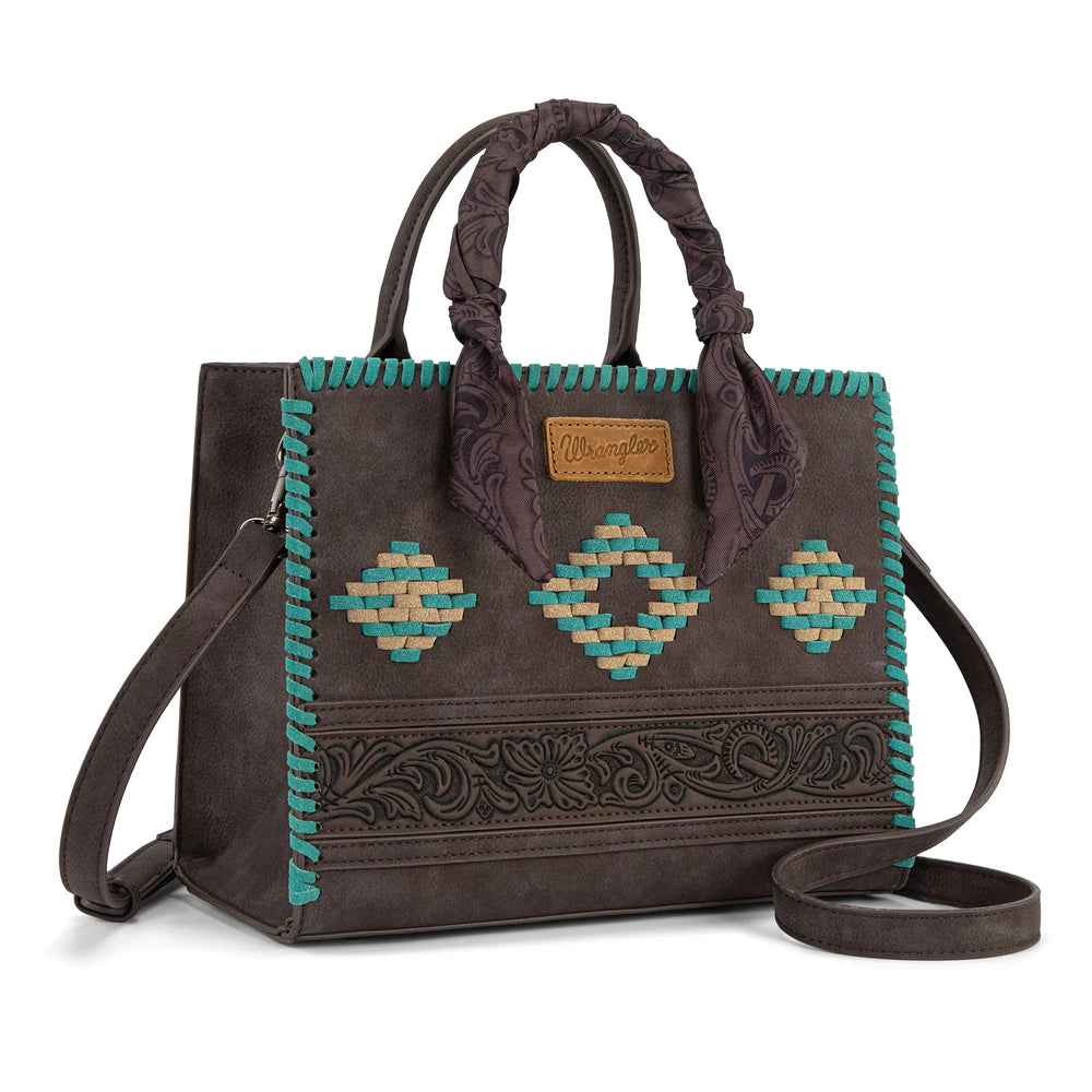 Wrangler Whipstitch Aztec Satchel/Crossbody with Scarf Handle