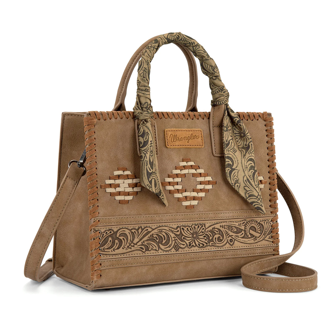 Wrangler Whipstitch Aztec Satchel/Crossbody with Scarf Handle