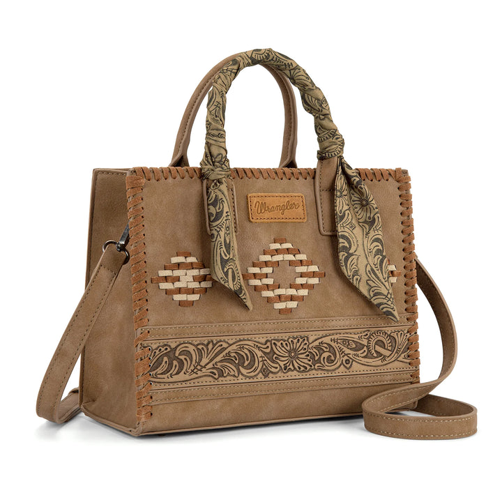 Wrangler Whipstitch Aztec Satchel/Crossbody with Scarf Handle