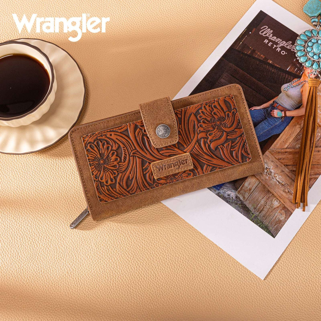 Wrangler Western Floral Tooled RFID Wallet WG339-W080 Wallet Brown Wrangler Montana West