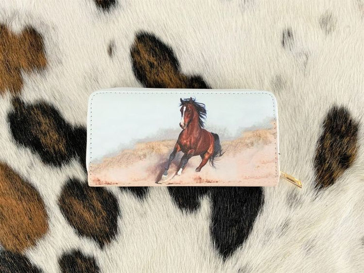 Brown Horse Running Printed Zipper Wallet  WT377X309