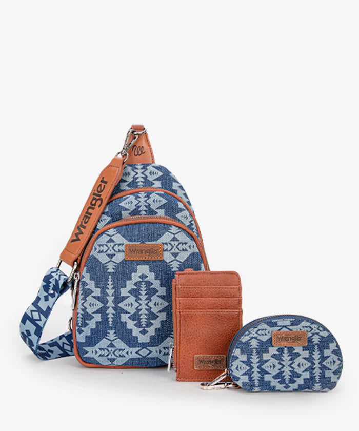 Wrangler Aztec Print Sling Bag Jean Purse Wrangler