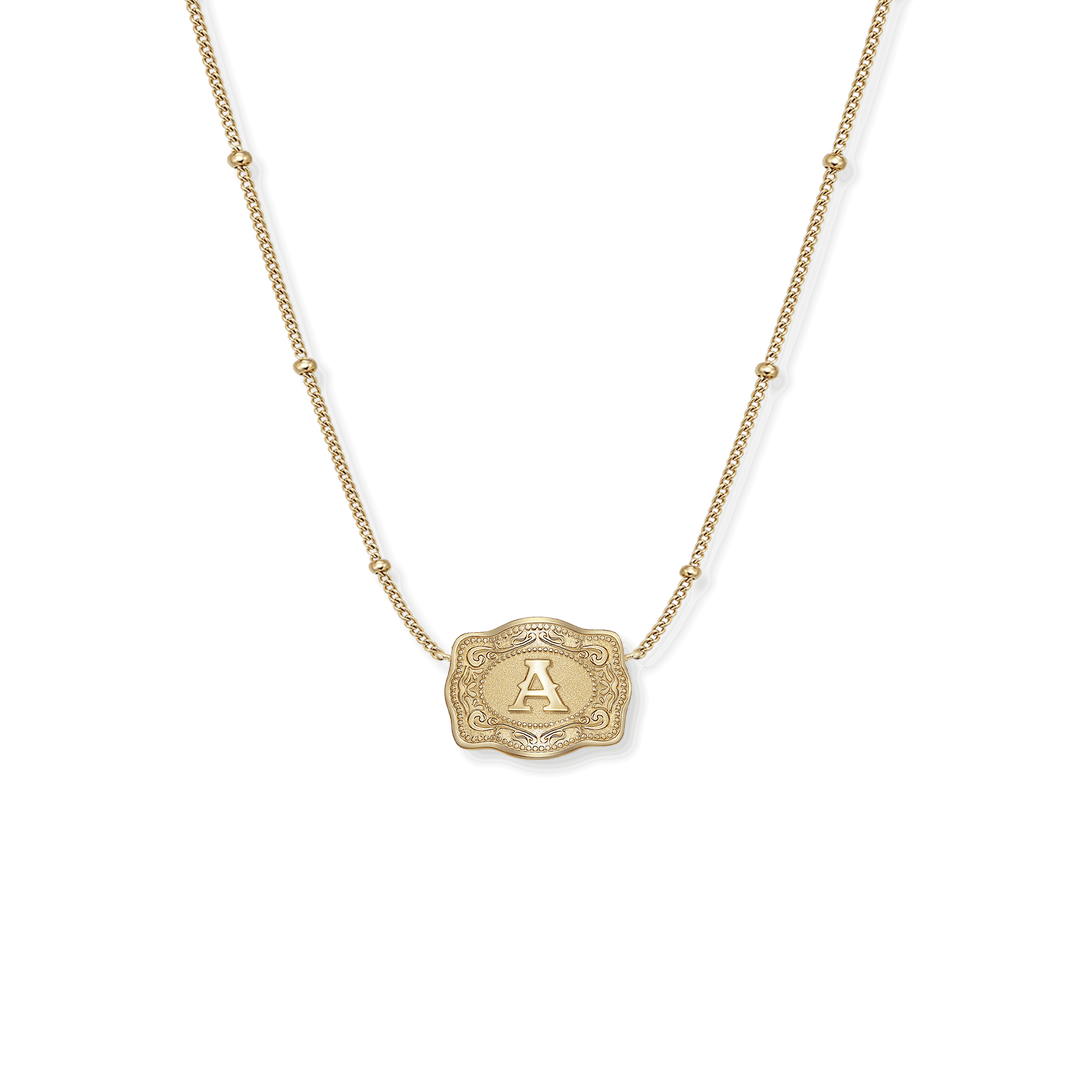 SpurWest Ultra Mini Belt Buckle Necklace (Initial) - Gold A Gold SpurWest