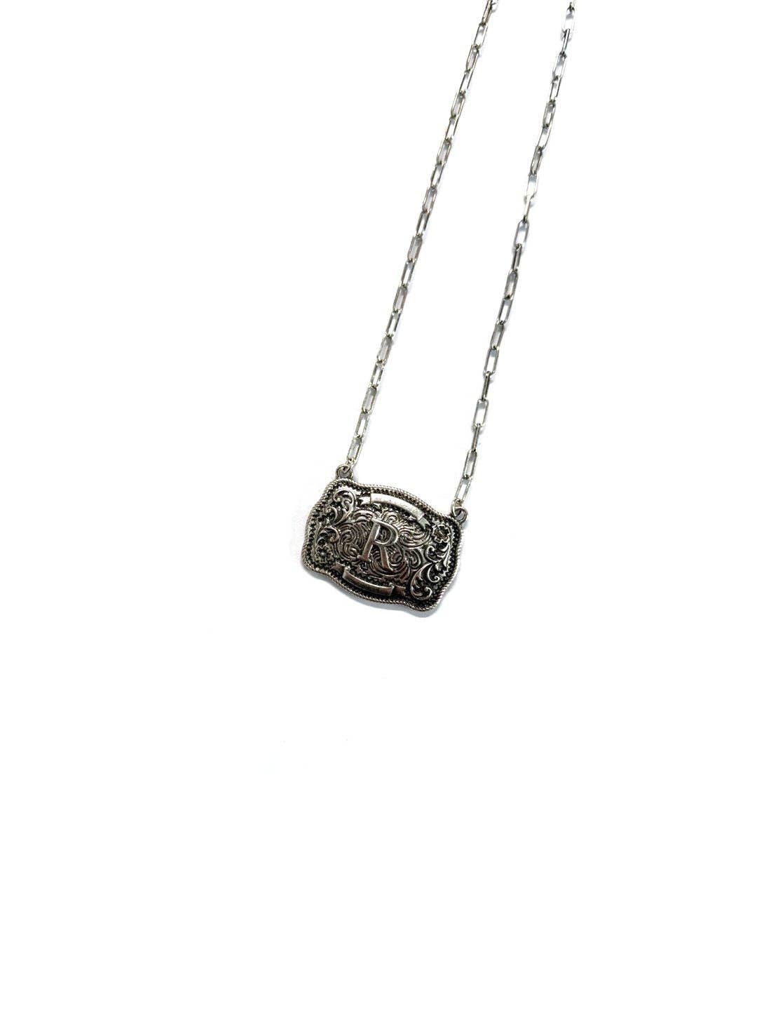 Western Belt Buckle Initial Necklace necklace R Snowing West