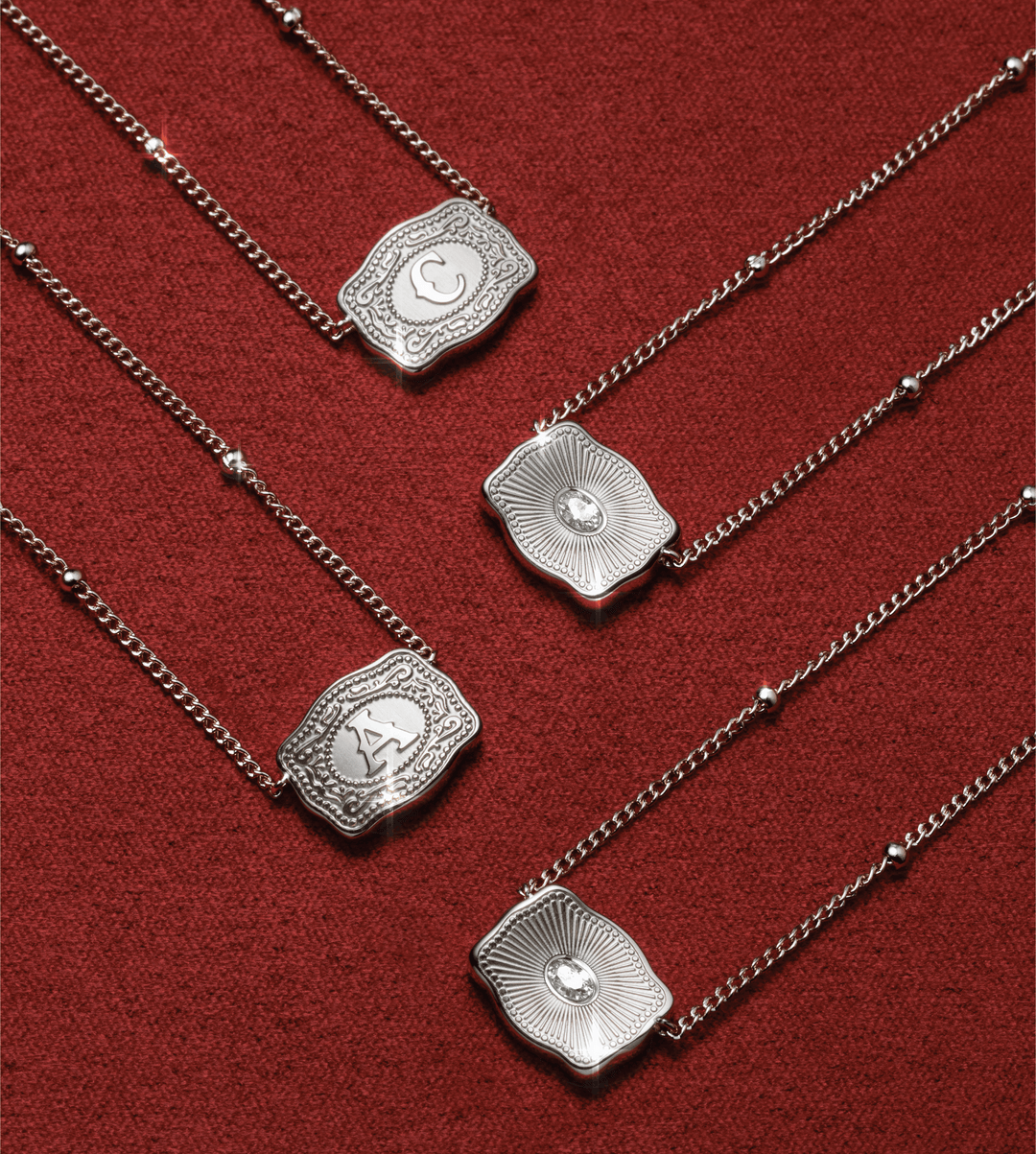SpurWest Ultra Mini Belt Buckle Necklace (Initial) - Silver SpurWest
