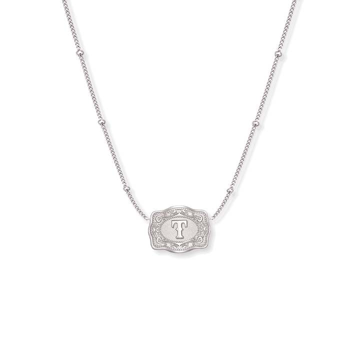 SpurWest Ultra Mini Belt Buckle Necklace (Initial) - Silver T Silver SpurWest