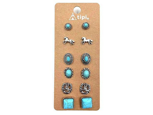 Western 6 Pair Dainty Post Earring Set Earrings Snowing West