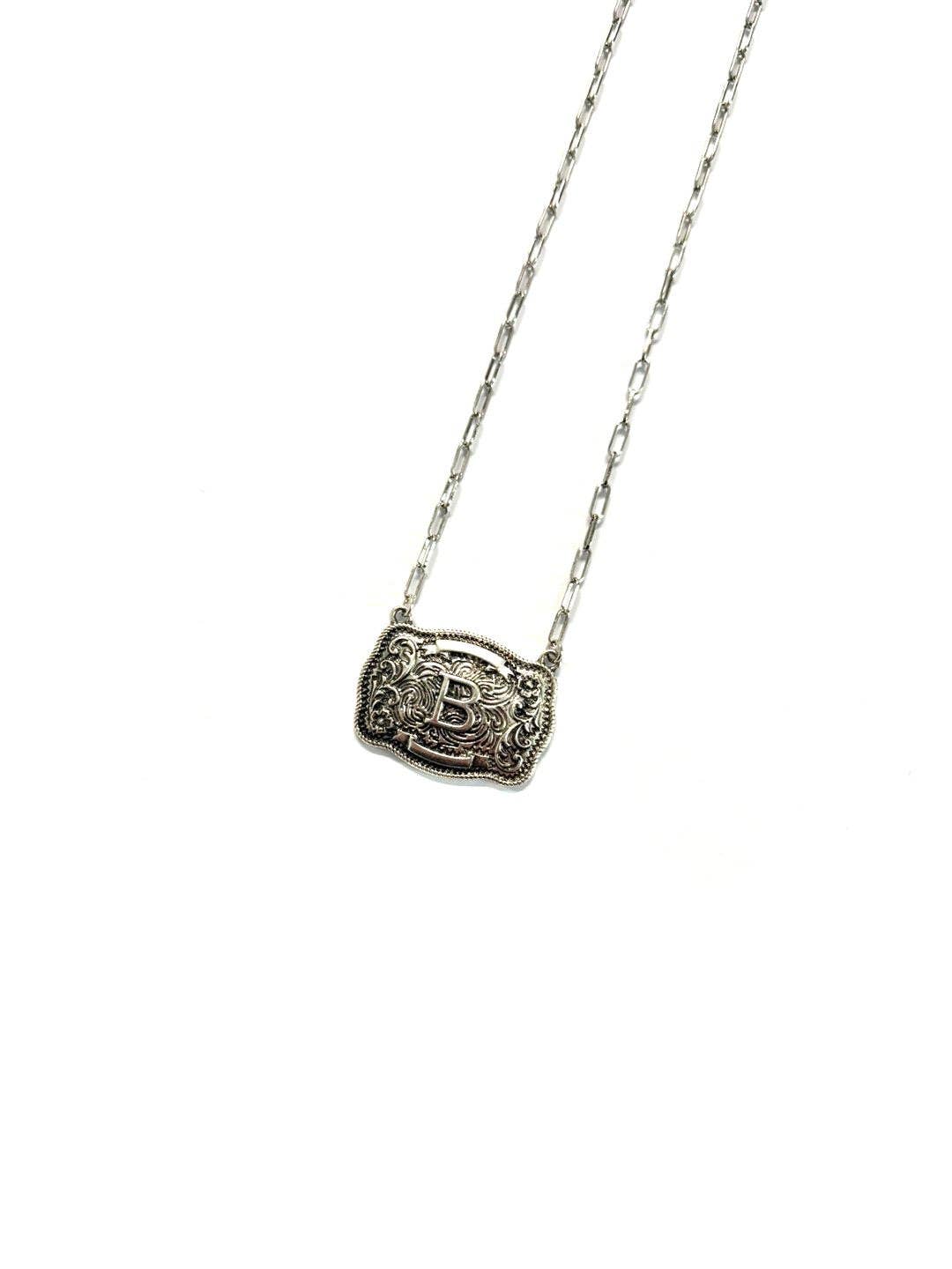 Western Belt Buckle Initial Necklace necklace B Snowing West