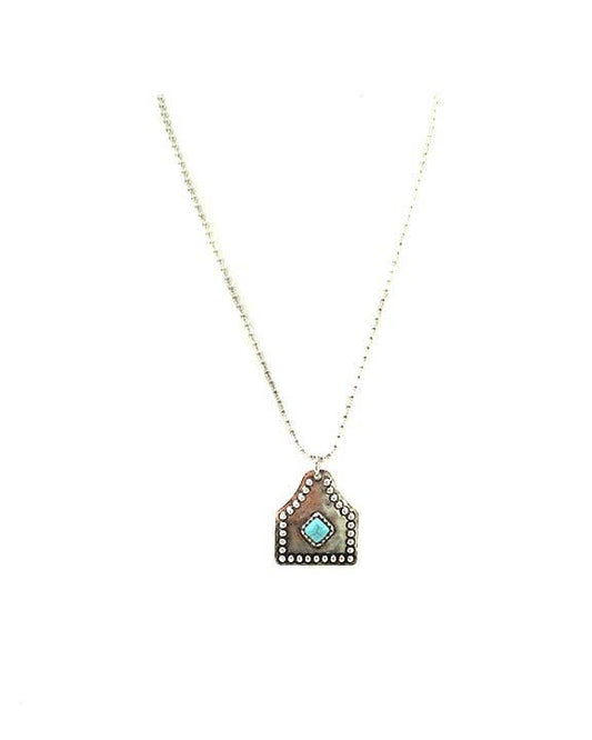 Western Turquoise Stone Cattle Tag Necklace Snowing West