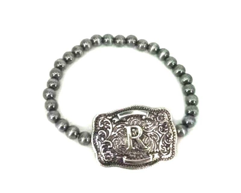 Western Buckle Initial Stretch Bracelet R Snowing West