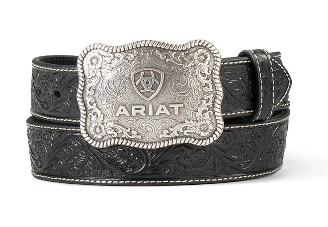 Ariat Black Embossed Plate Buckle Men's Belt A1020401 - Double C Western SupplyM & F