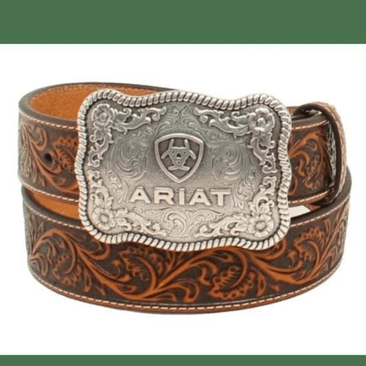 Ariat Men's Floral Embossed Brown Western Belt Belt M & F
