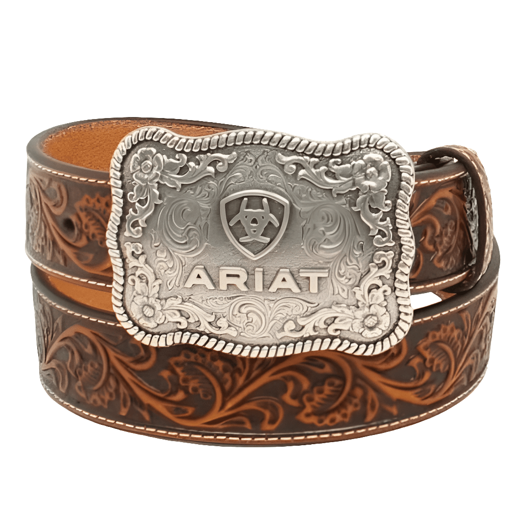 Ariat Men's Floral Embossed Brown Western Belt - Double C Western SupplyM & F