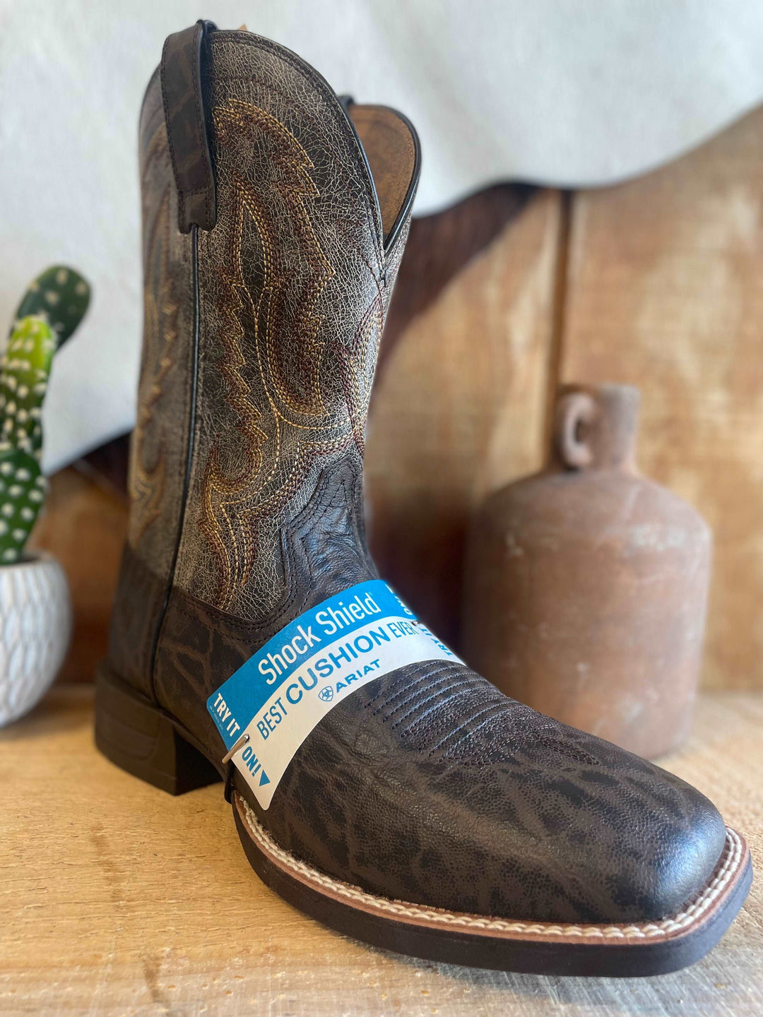 Ariat Mens Steadfast Chocolate Elephant Print-Crinkled Grey - Double C Western SupplyAriat