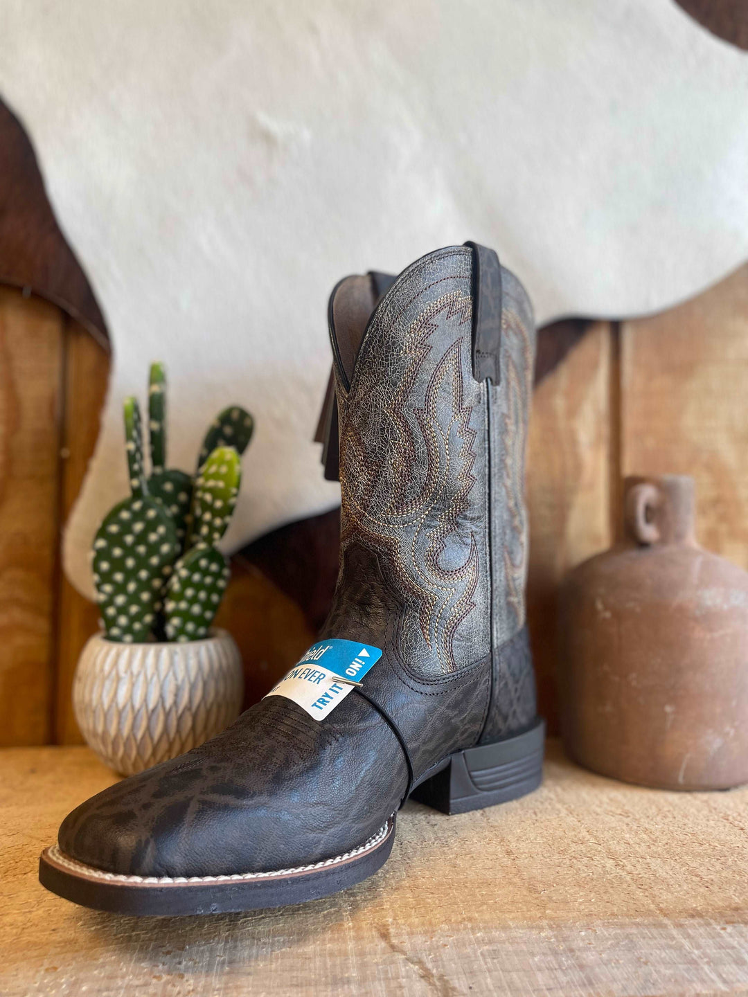 Ariat Mens Steadfast Chocolate Elephant Print-Crinkled Grey - Double C Western SupplyAriat