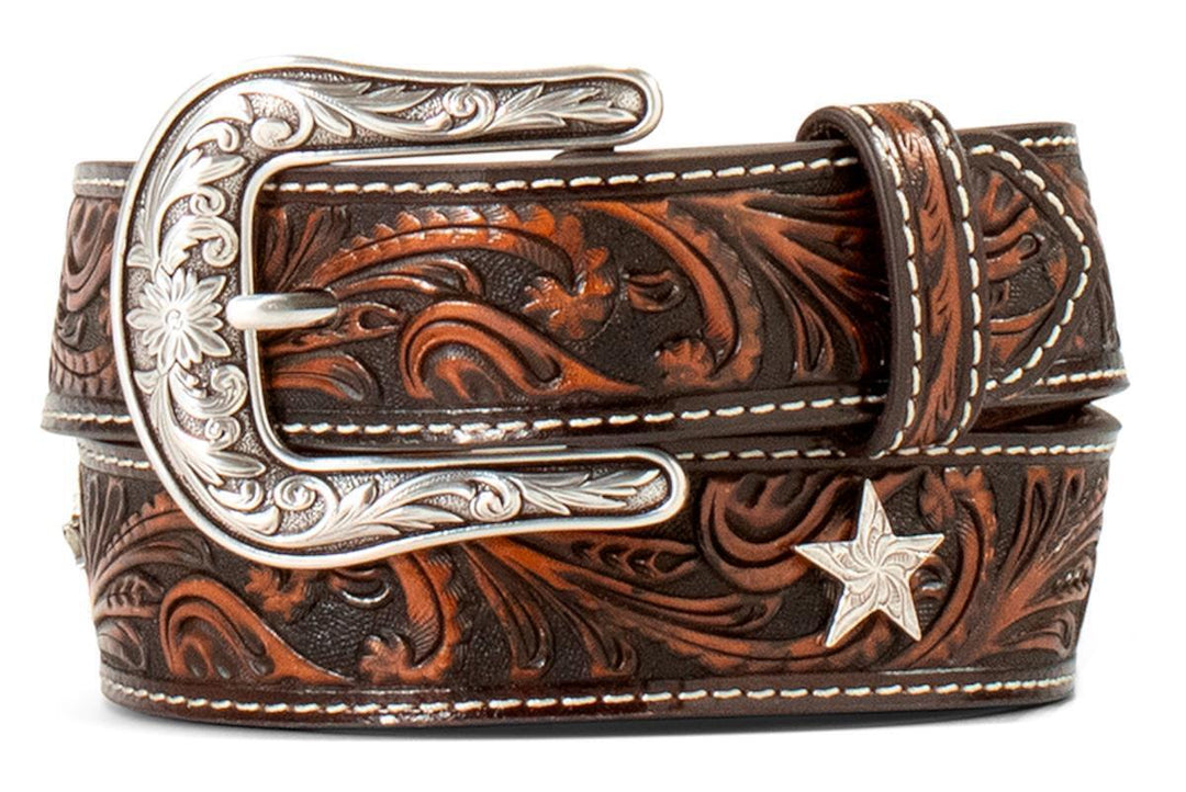 Ariat Western Girls Belt Leather Embossed Star Conchos Brown - Double C Western SupplyM &amp; F