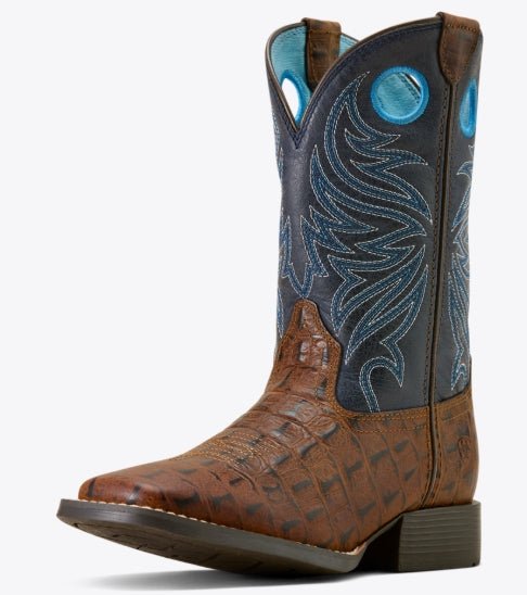 Ariat YTH Knox Wide Square Toe Western Boot BROWN CROCODILE PRINT 10074192 - Double C Western SupplyAriat