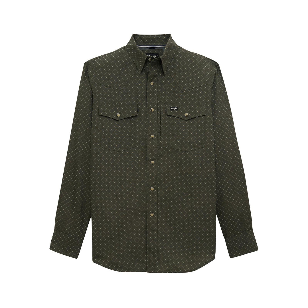 ATG -x- Wrangler® Western Performance Long Sleeve Shirt - Relaxed Fit - Snaps - Deep Depths Lattice - 112382401 - Double C Western SupplyWrangler