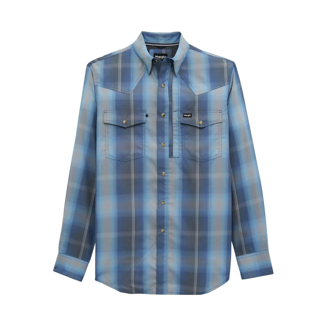 ATG -x- Wrangler® Western Performance Long Sleeve Shirt - Relaxed Fit - Snaps - Vintage Indigo Ombre - 112382399 - Double C Western SupplyWrangler