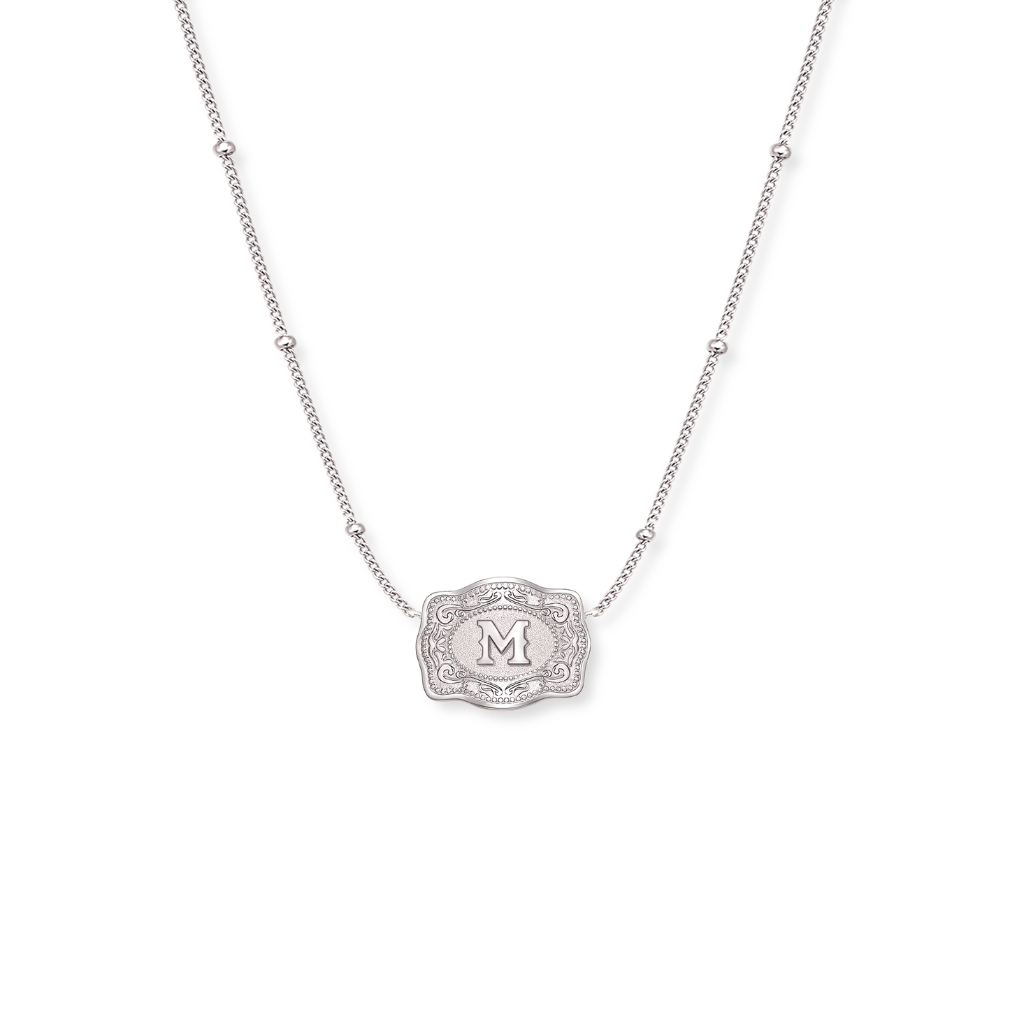 SpurWest Ultra Mini Belt Buckle Necklace (Initial) - Silver M Silver SpurWest