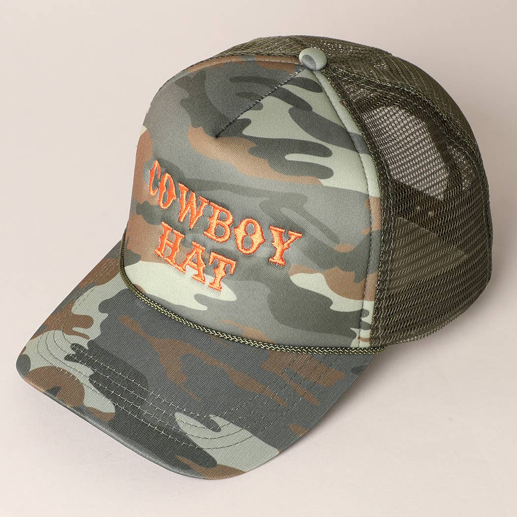 Cowboy Hat Embroidered Mesh Back Trucker Cap Cap Fashion City