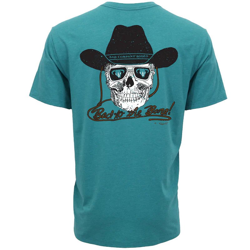 Bad Company T-shirt Teal w/Black & White Skull Logo HT1835TL - Double C Western SupplyHooey