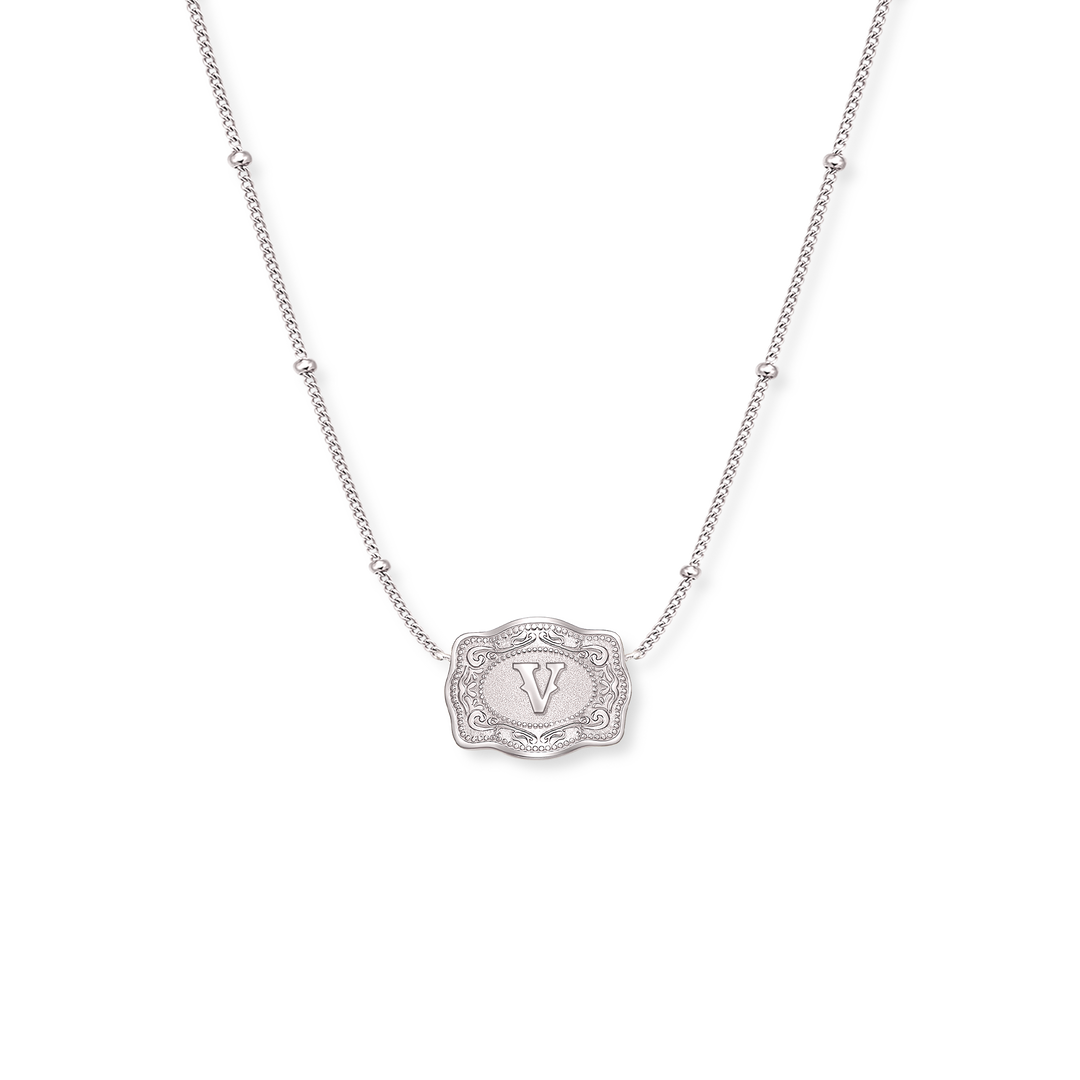 SpurWest Ultra Mini Belt Buckle Necklace (Initial) - Silver SpurWest