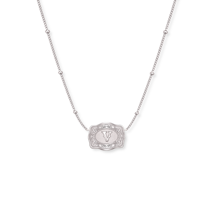 SpurWest Ultra Mini Belt Buckle Necklace (Initial) - Silver SpurWest